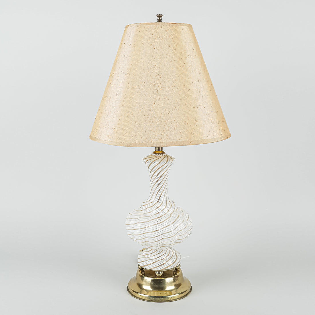 Vintage Murano Style White And Gold Swirl Art Glass Lamp