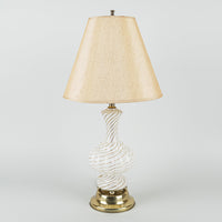 Vintage Murano Style White And Gold Swirl Art Glass Lamp