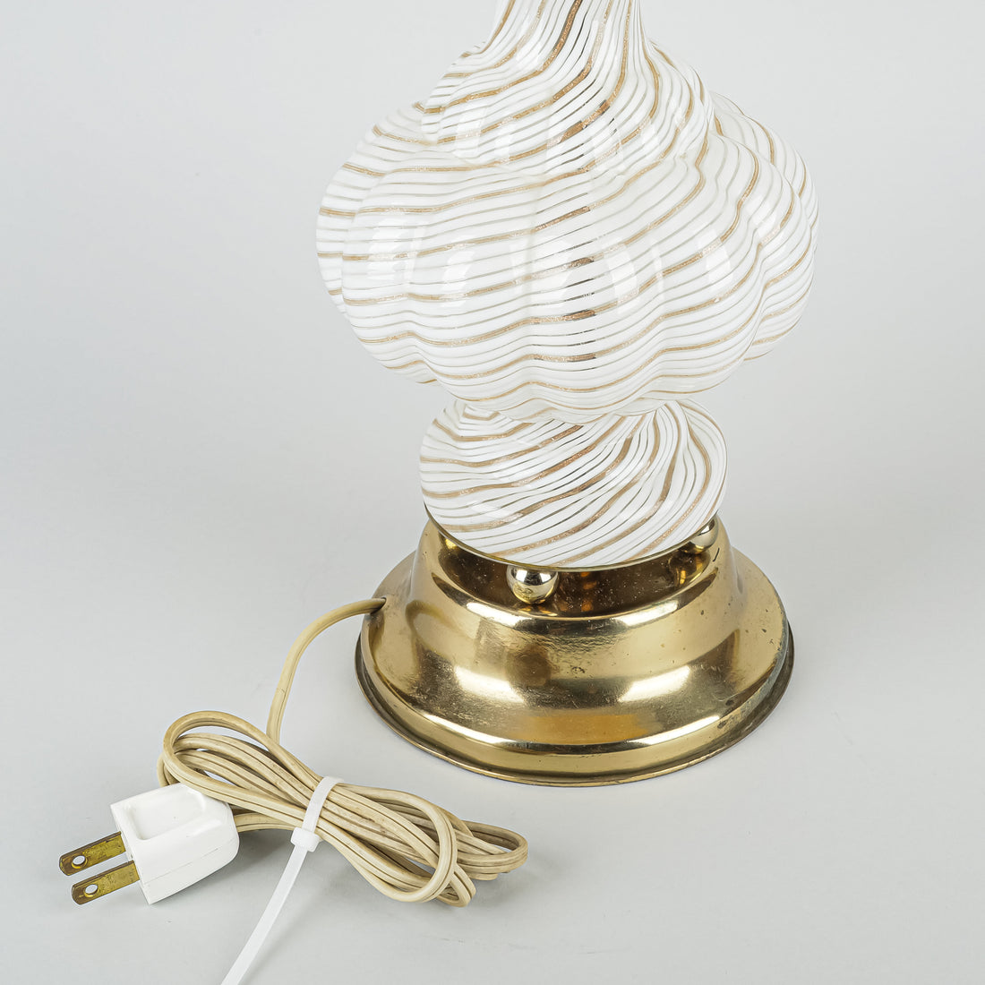 Vintage Murano Style White And Gold Swirl Art Glass Lamp