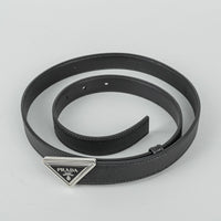 PRADA  Silver Tone Black Saffiano Leather Belt