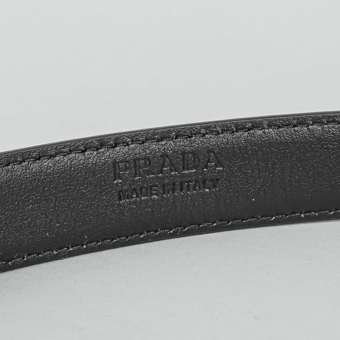 PRADA  Silver Tone Black Saffiano Leather Belt