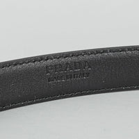 PRADA  Silver Tone Black Saffiano Leather Belt