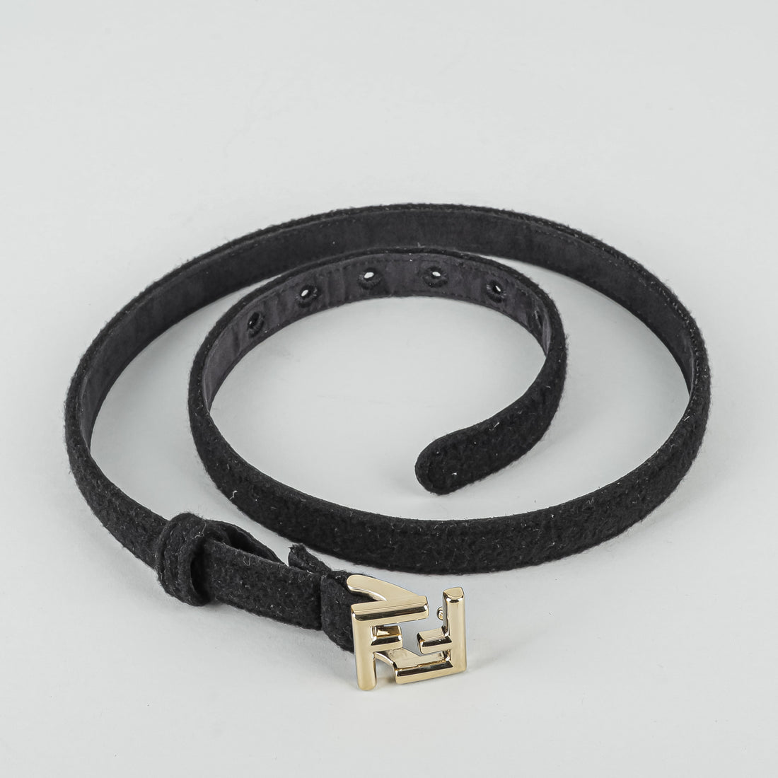 FENDI Gold Tone Black Wool Belt
