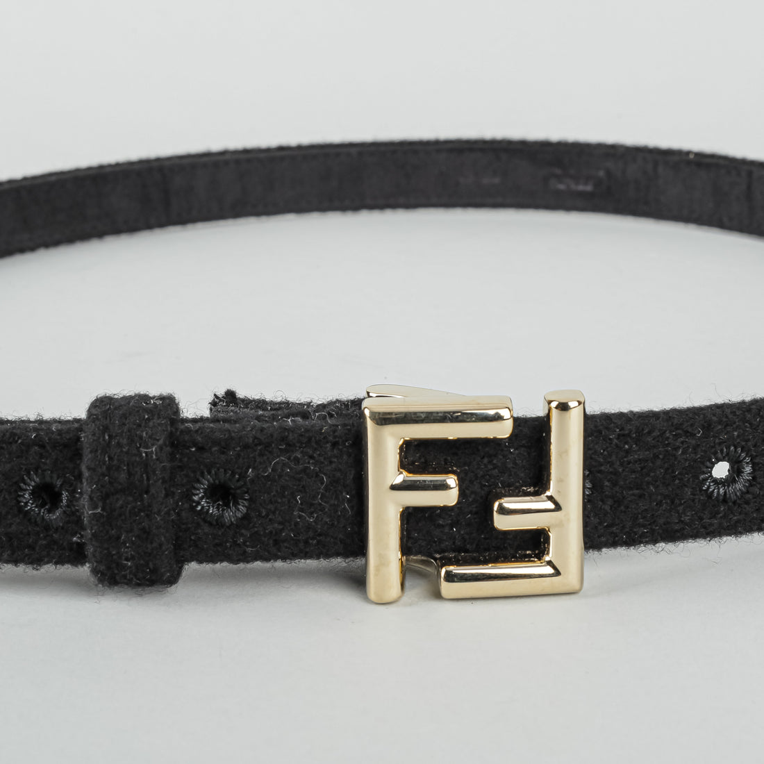 FENDI Gold Tone Black Wool Belt