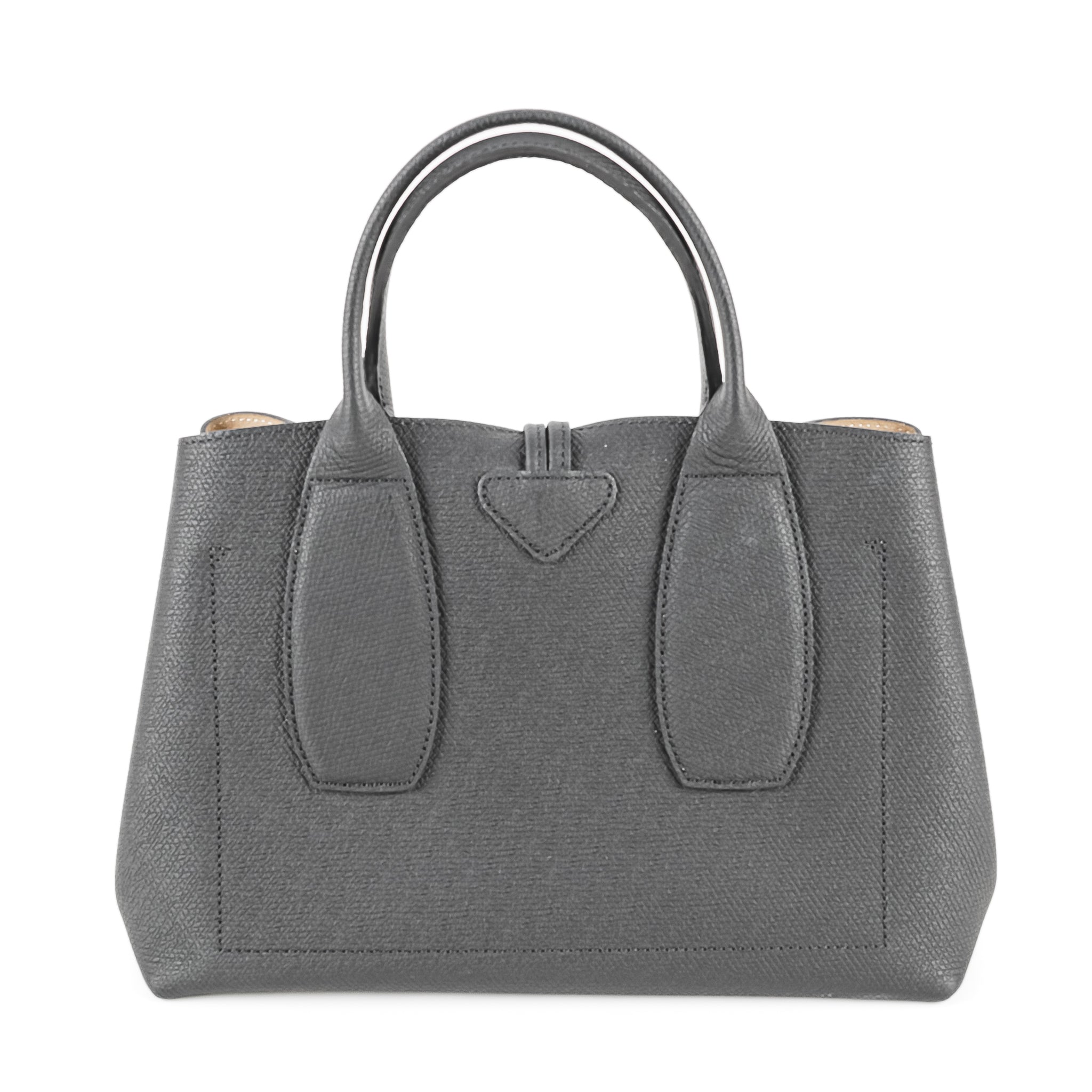 ラプンツェールサイズ23 LONGCHAMP Le Roseau Top Handle Black Leather Handbag - Around The