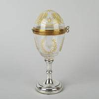 KENART Hand Painted Enamel Glass Egg On Sterling Stand