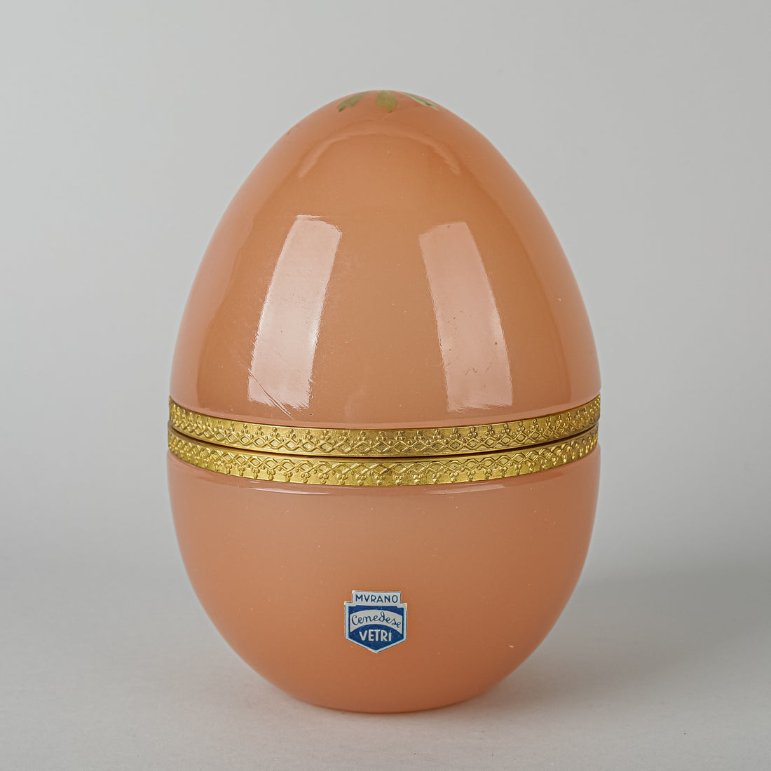 CENEDESE Murano Peach Opaline Glass Egg Box w/Brass Mounts