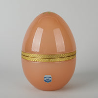 CENEDESE Murano Peach Opaline Glass Egg Box w/Brass Mounts