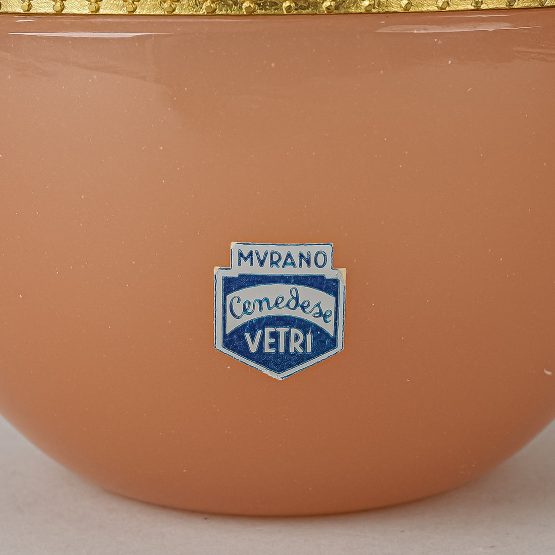 CENEDESE Murano Peach Opaline Glass Egg Box w/Brass Mounts