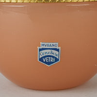 CENEDESE Murano Peach Opaline Glass Egg Box w/Brass Mounts