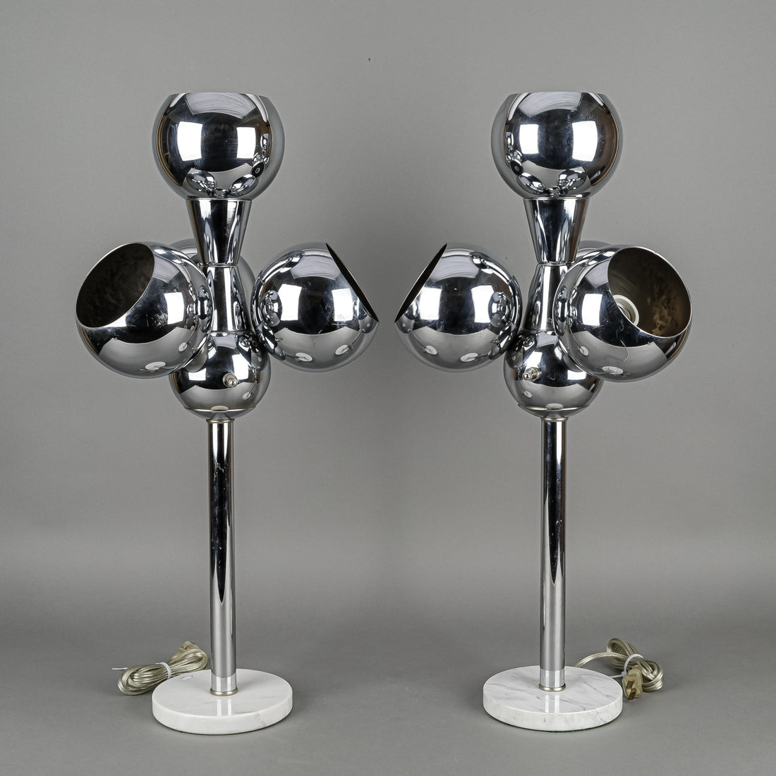 Sonneman Style Chrome Eyeball Table Lamps - Set Of 2