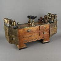 Vintage Turkish Walnut And Brass Shoe Shine Kit With Bottles