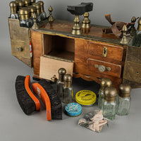 Vintage Turkish Walnut And Brass Shoe Shine Kit With Bottles