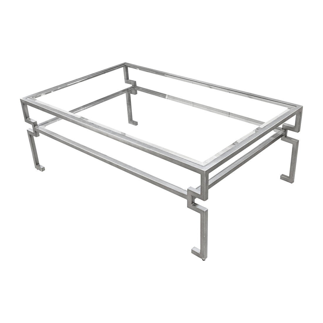 Painted Steel Coffee Table With Glass Top And Shelf