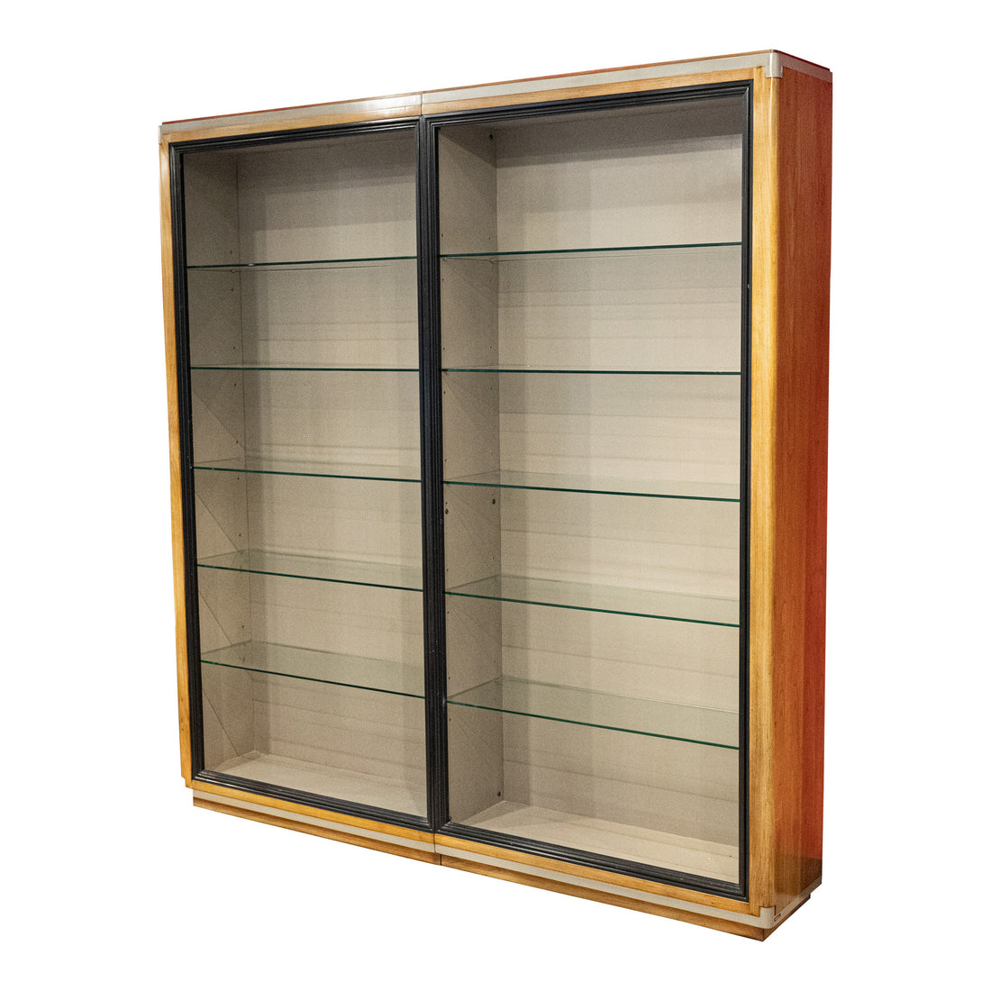 Beige Glazed Display Shelves With Black Accents 2 Pieces