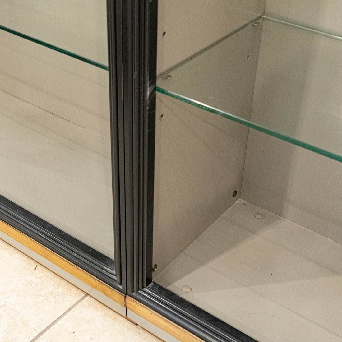 Beige Glazed Display Shelves With Black Accents 2 Pieces