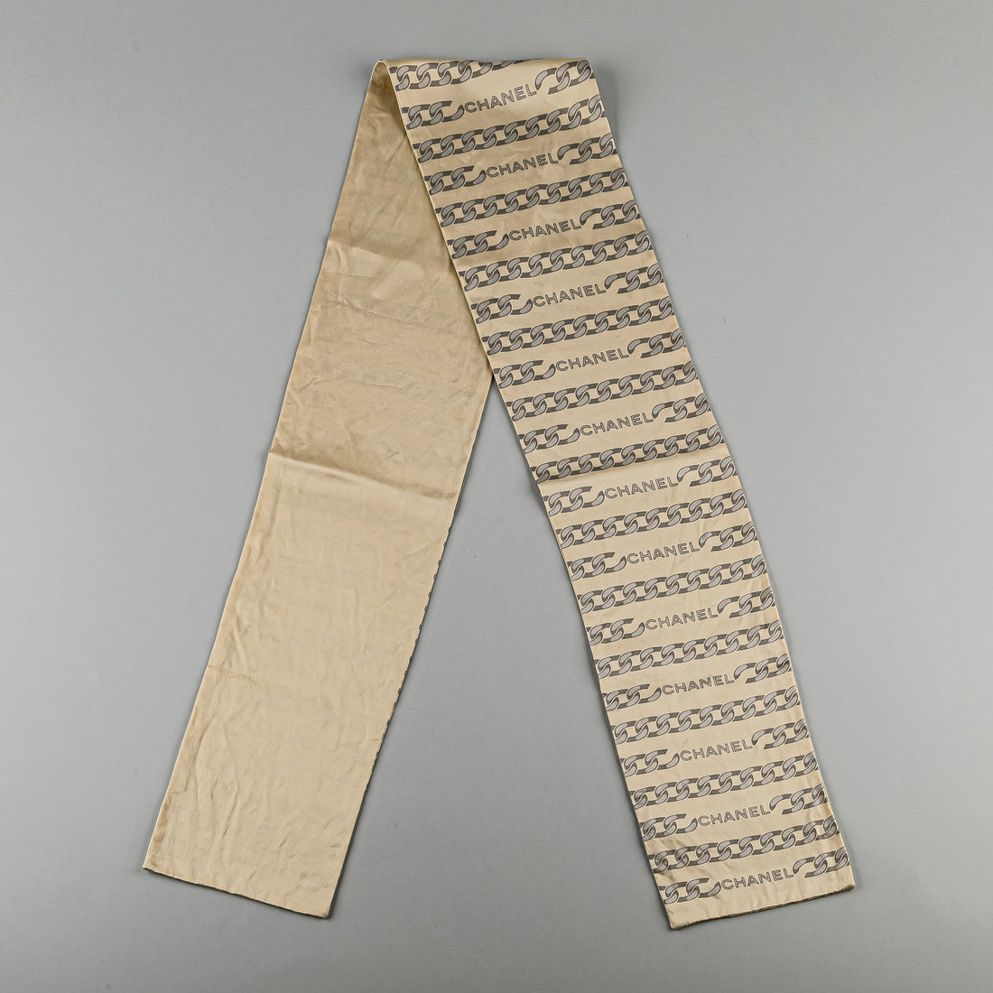 CHANEL Vintage Double Silk Chain Link Champagne Scarf