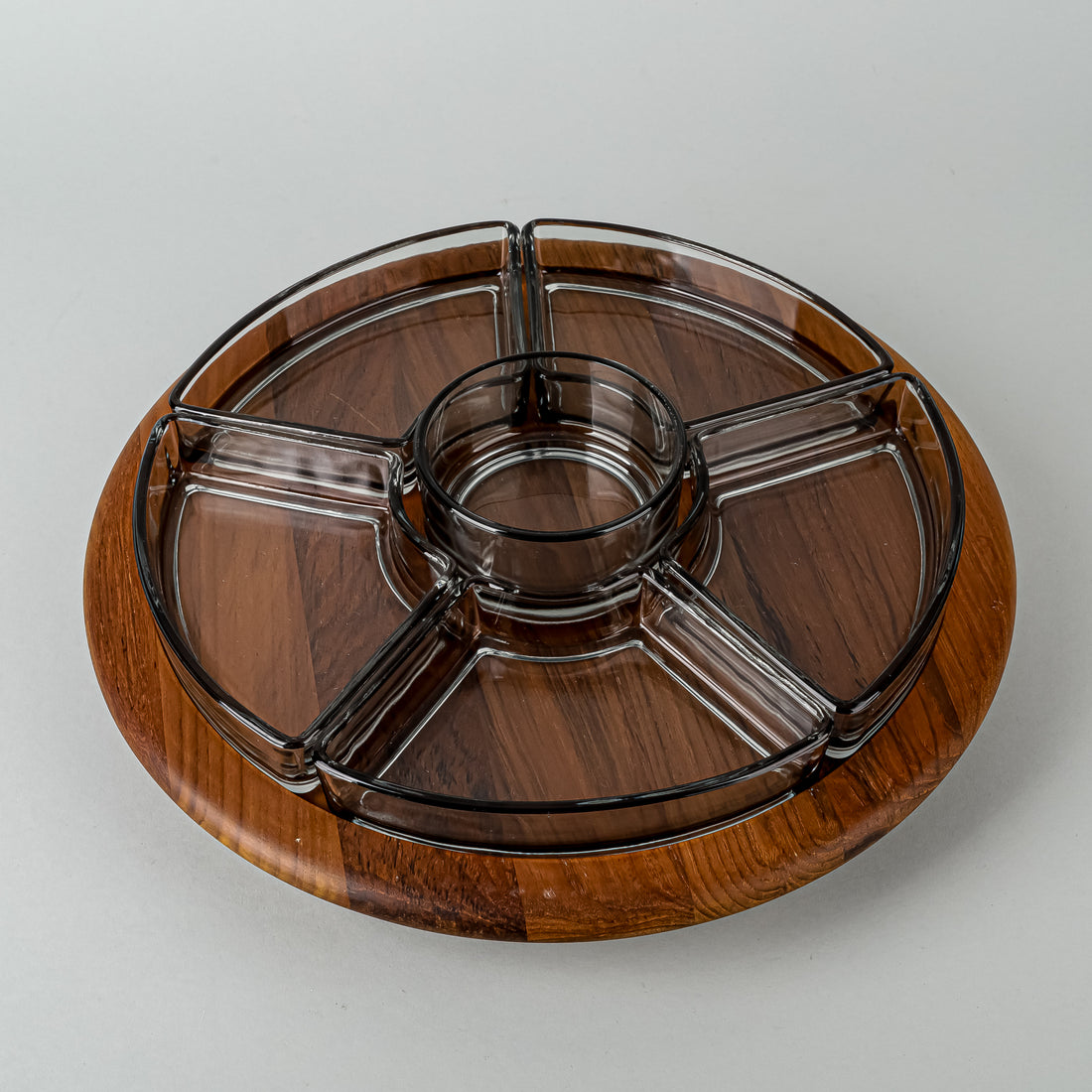 DIGSMED DENMARK Teak Lazy Susan With Glass Inserts 7 Pieces
