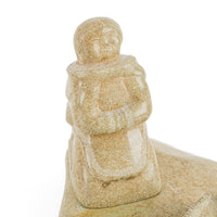Inuit Stone Carving Woman Kneeling With Whale Oil Lamp