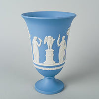 WEDGWOOD White On Blue Jasperware Footed Campagna Vase