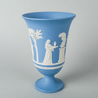WEDGWOOD White On Blue Jasperware Footed Campagna Vase
