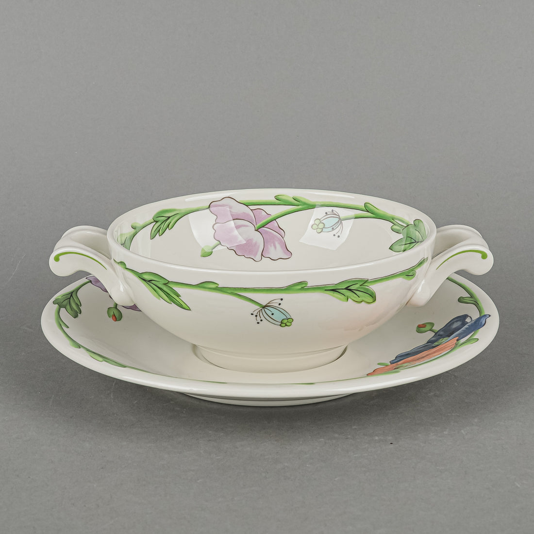 VILLEROY & BOCH Amapola Cream Soup & Saucers Set Of 4 - 8 Pieces