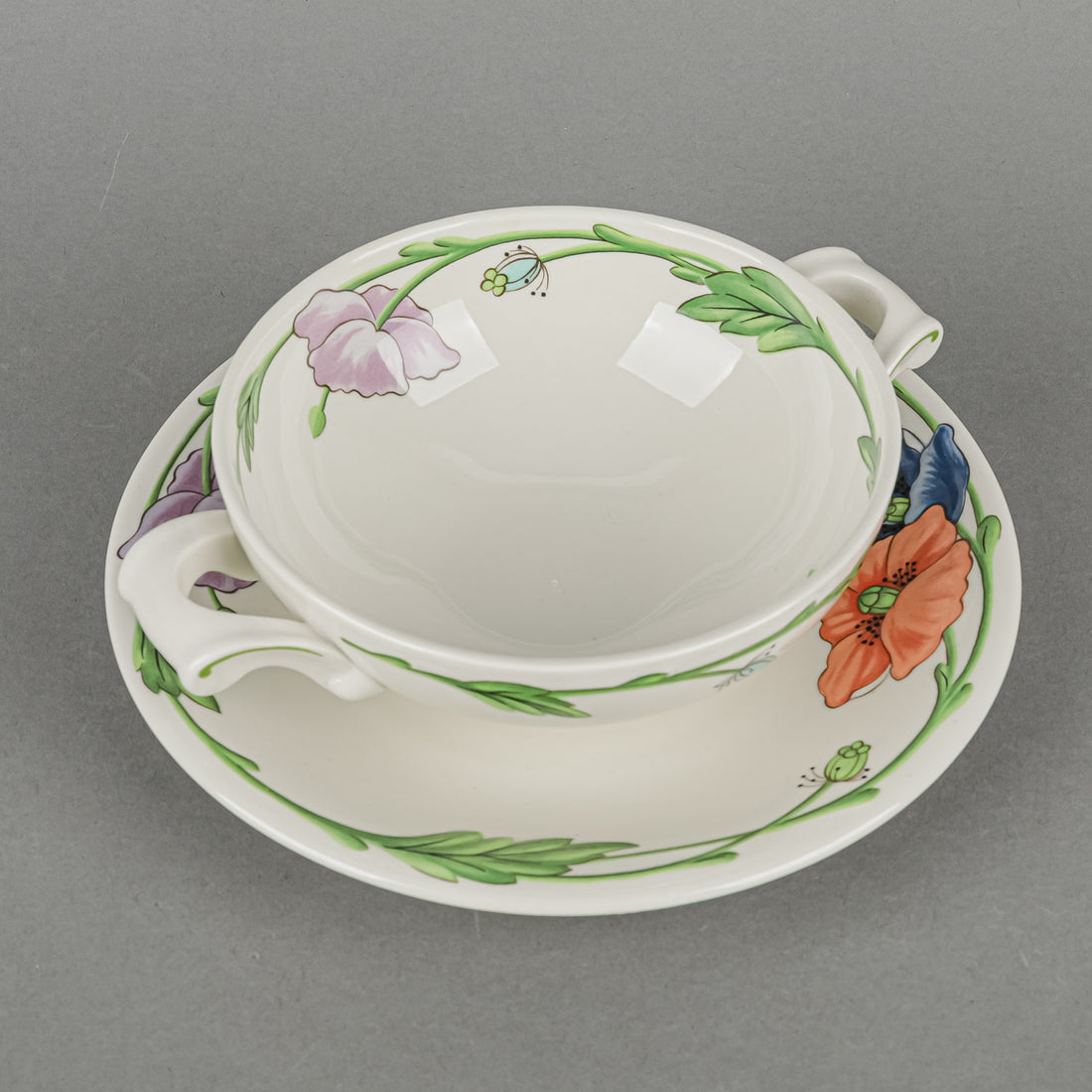 VILLEROY & BOCH Amapola Cream Soup & Saucers Set Of 4 - 8 Pieces