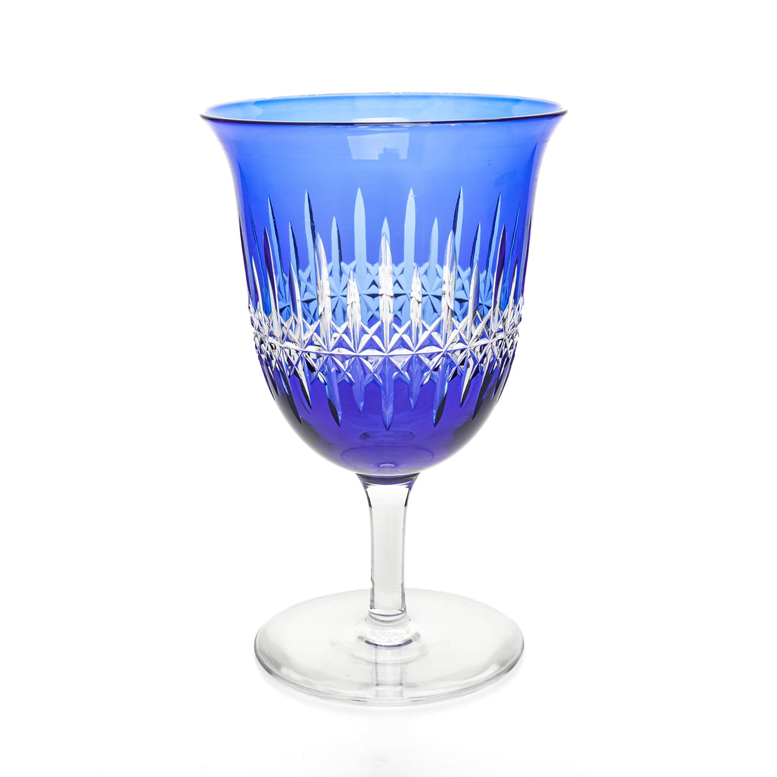 THOMAS WEBB Blue Cased Cut To Clear Goblets Set/6