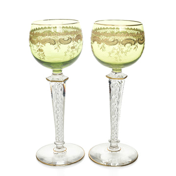St Louis Style Air Twist Stem Hock Wine Glasses Green Set Of 2