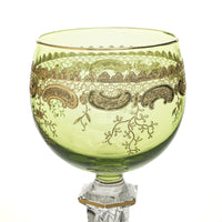 St Louis Style Air Twist Stem Hock Wine Glasses Green Set Of 2