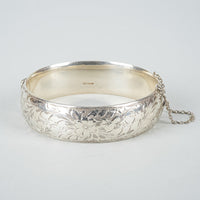 Sterling Silver Chased Hollow Rounded Bangle Bracelet