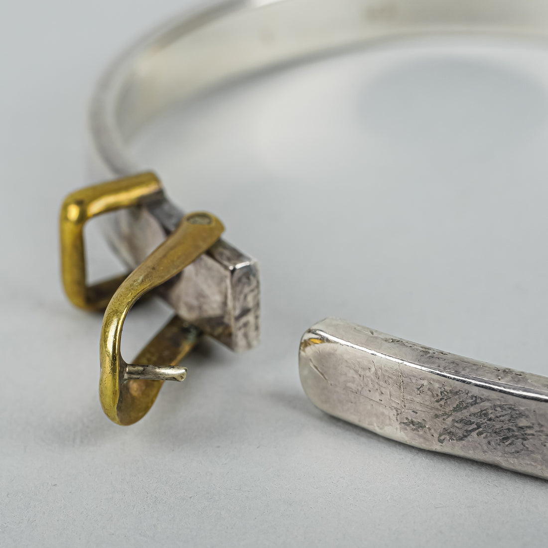 Sterling Silver And Brass Belt-Style Hinged Bangle