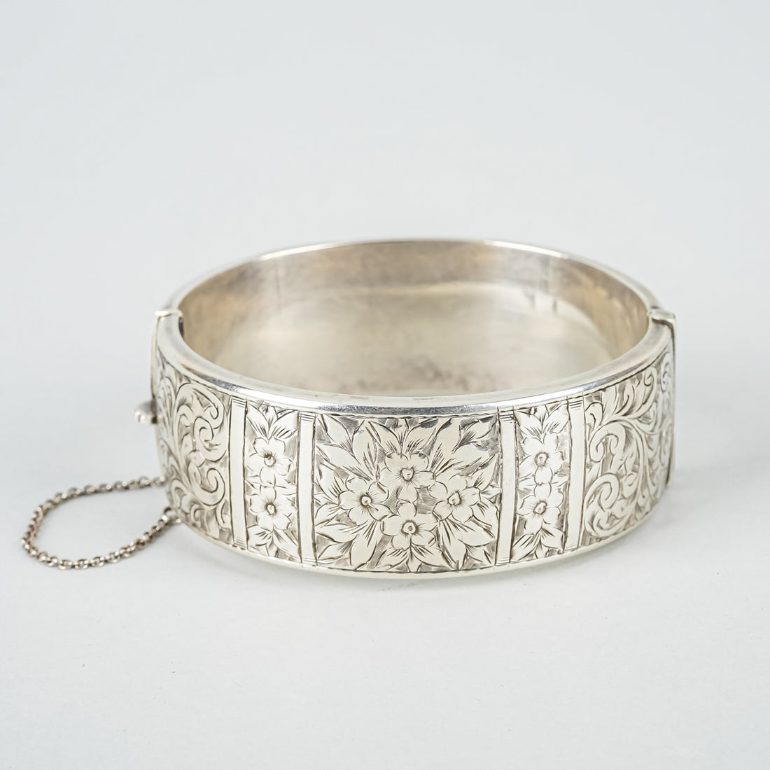 BIRKS Sterling Silver Chased Hollow Squared Bangle Bracelet