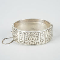 BIRKS Sterling Silver Chased Hollow Squared Bangle Bracelet