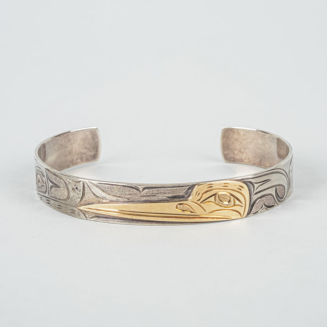 JOE DESCOTEAUX Sterling Silver and 14K Hummingbird Cuff Bracelet