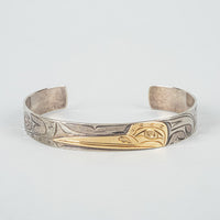 JOE DESCOTEAUX Sterling Silver and 14K Hummingbird Cuff Bracelet