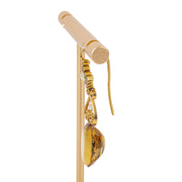 18K Yellow Gold Oval Citrine Diamond Pearl Drop Earrings