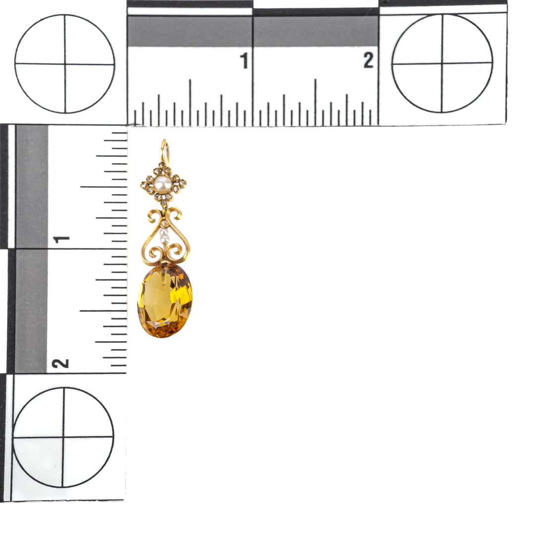 18K Yellow Gold Oval Citrine Diamond Pearl Drop Earrings