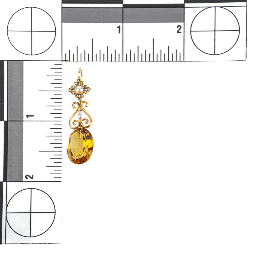 18K Yellow Gold Oval Citrine Diamond Pearl Drop Earrings