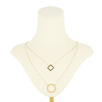 14K Yellow Gold Square Circle Two Strand Necklace