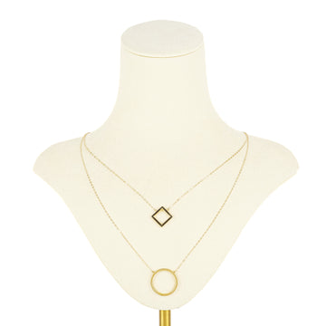 14K Yellow Gold Square Circle Two Strand Necklace