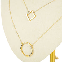 14K Yellow Gold Square Circle Two Strand Necklace
