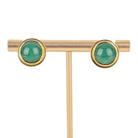 18K Yellow Gold And Green Quartz Cabochon Clip Earrings