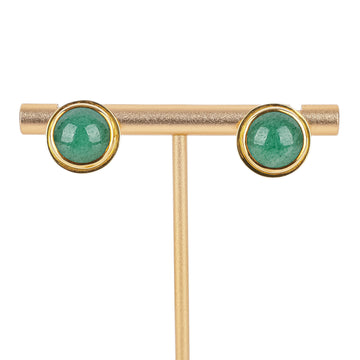 18K Yellow Gold And Green Quartz Cabochon Clip Earrings