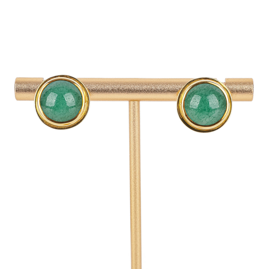 18K Yellow Gold And Green Quartz Cabochon Clip Earrings