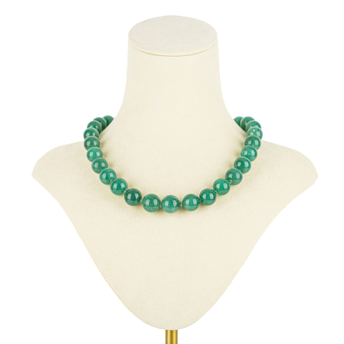 18K Yellow Gold Green Quartz Bead Necklace 10mm