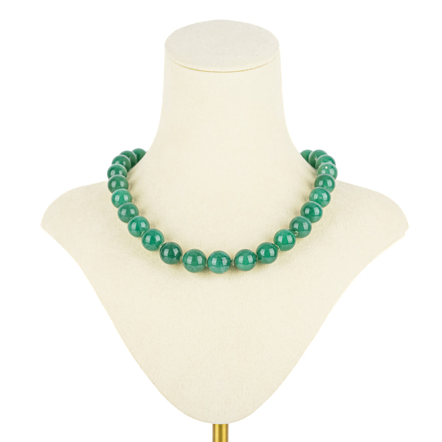 18K Yellow Gold Green Quartz Bead Necklace 10mm