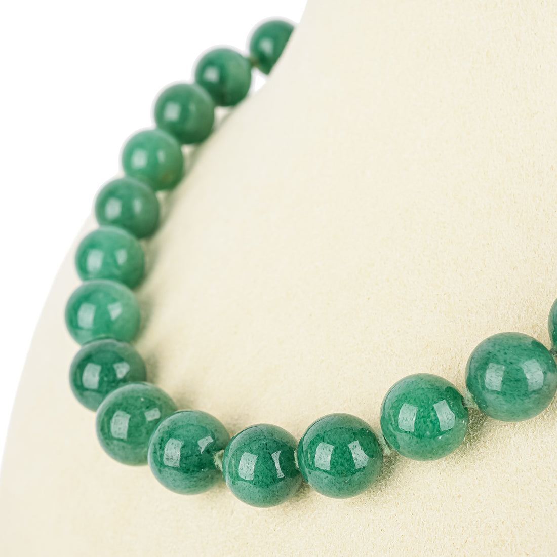 18K Yellow Gold Green Quartz Bead Necklace 10mm
