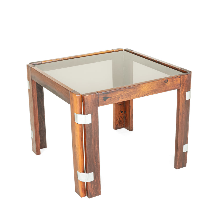 INTERIOR FORM Pair Vintage Rosewood And Smoked Glass End Tables