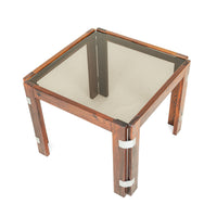 INTERIOR FORM Pair Vintage Rosewood And Smoked Glass End Tables